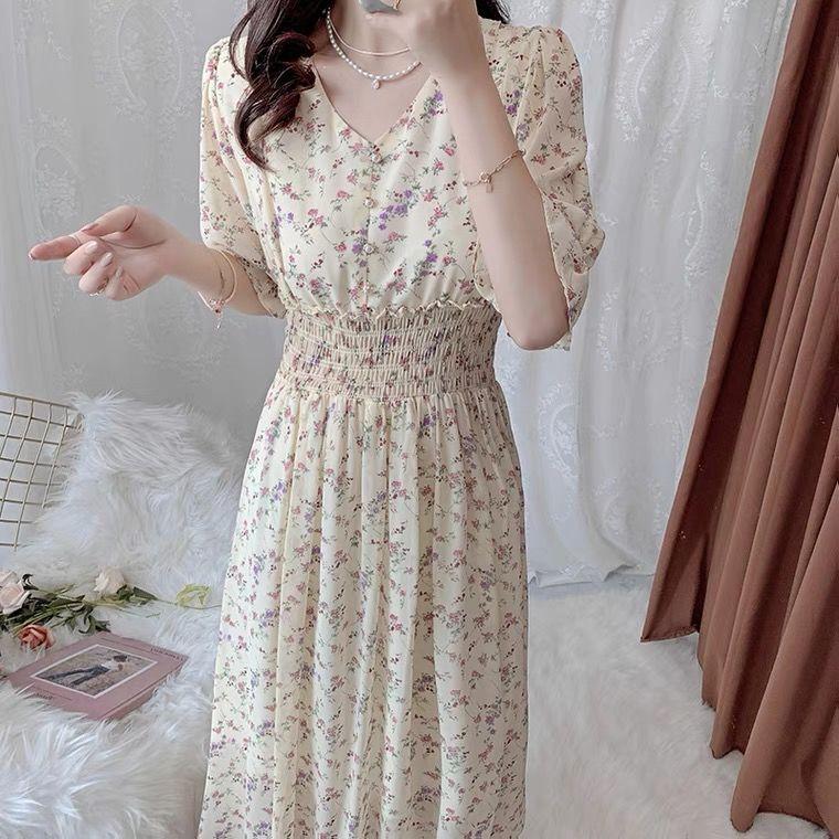 Осенние многослойные платья, женское повседневное платье трапециевидной формы с цветочным принтом и v-образным вырезом, женские шифоновые платья