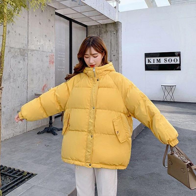 Женское зимнее хлопковое пальто с капюшоном, короткая парка, теплое пальто, ветрозащитный утолщенный уличный пуховик, однотонный цвет