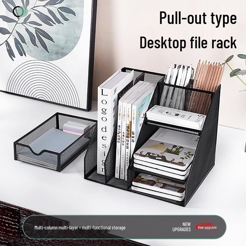 Desktop Metal File Rack Basket: Multi-layer Vertical Storage Box for Desk Management and Document Organization.