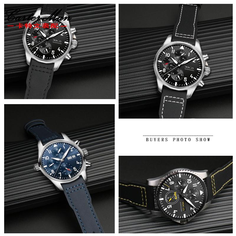 20 мм 21 мм ремешок для часов из ткани, нейлона, холста и кожи, для часов IWC Aviator Mark 18 Pilot Little Prince, португальский ремешок