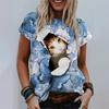 Модная женская футболка с милым котом, 3D цифровая печать, футболки, летние свободные топы с коротким рукавом и изображением животных, одежда