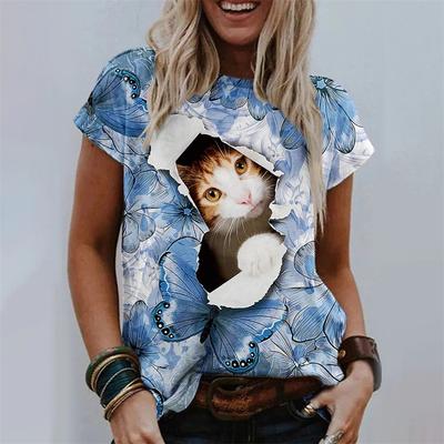 Модная женская футболка с милым котом, 3D цифровая печать, футболки, летние свободные топы с коротким рукавом и изображением животных, одежда