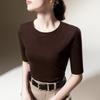 Women's New Women's Solid Color Round Neck Half-sleeved Cotton T-shirt Simple Waist Top