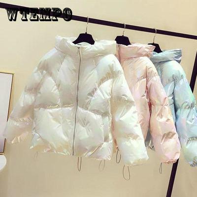 Глянцевое короткое пальто, женское корейское зимнее пальто, толстое пальто с цветным пухом, хлопковое пальто