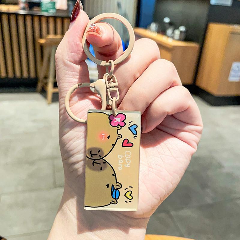 Cute Cartoon Acrylic Keychain Adorable Capybara Design For Backpacks And Bags