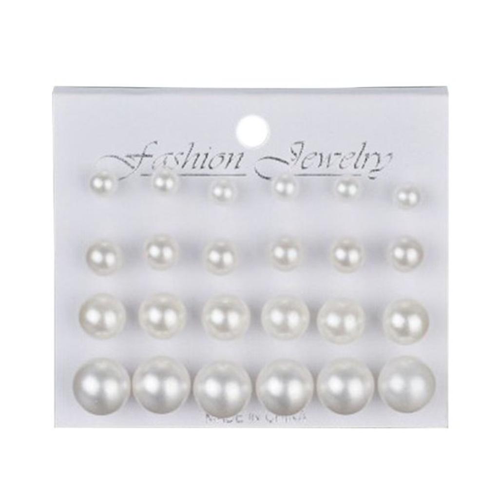 New Fashion 6mm/8mm/10mm/12mm 12 Pairs/set Simulated Pearl Earrings For Women Jewelry Pendientes Fashion Stud Earrings