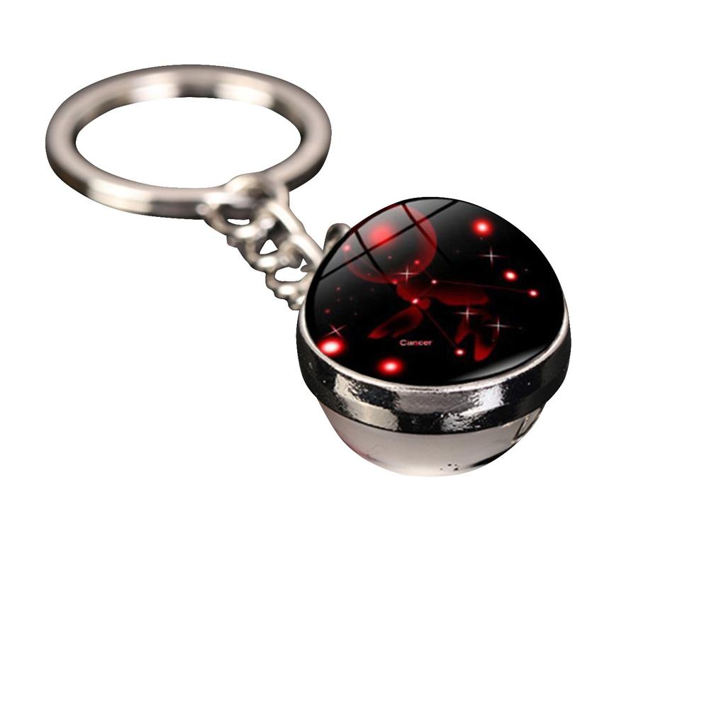 Брелок для ключей с подвеской в виде сумки с 12 знаками зодиака, светящийся в темноте, с драгоценными камнями, двухсторонний стеклянный шар