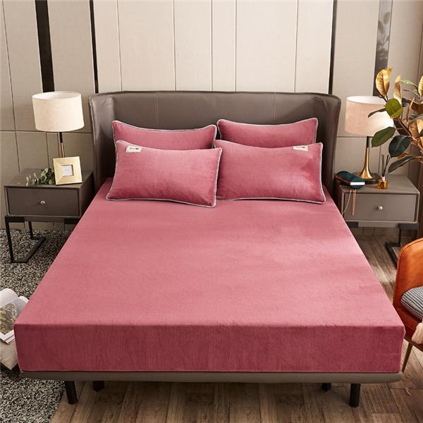 Velvet Thermal Bed Sheets Plush Fabric Mattress Cover for Winter Bed Cover Bed Bed Linen Set for Single Double King Queen Bed No Pillowcase