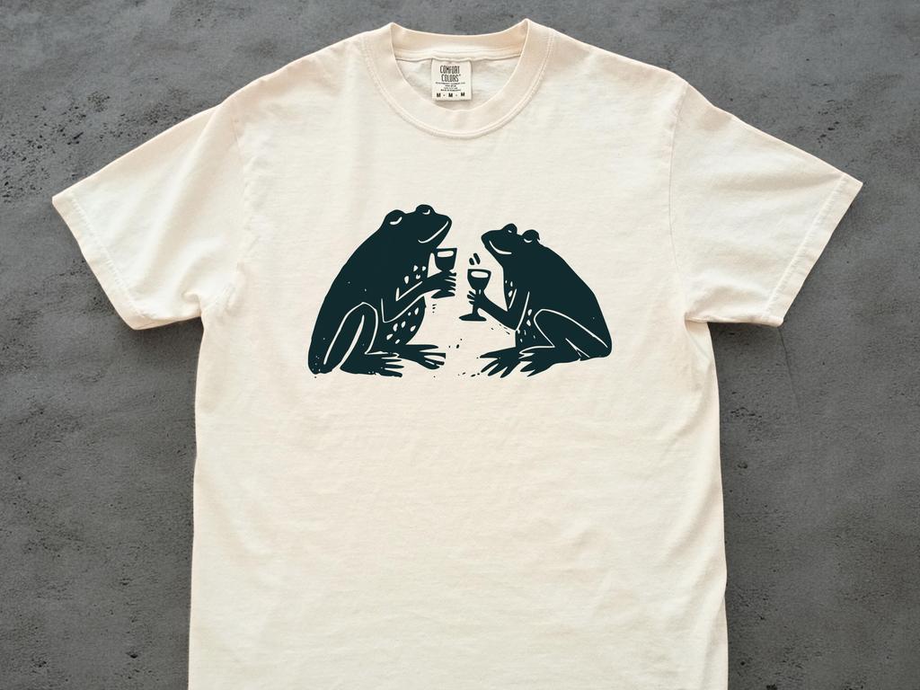 Two Frogs Drinking Wine Shirt, Chill Frog Graphic Tee, Comfort Colors Funny Frog Shirt, Cozy Wine Lover Gift