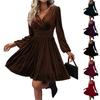 Women's Fashionable Solid Color Long Sleeved V Neck Pullover Casual Dress