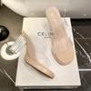 High-heeled Women's New Transparent Crystal Waterproof Table In Summer 2025, Thick-heeled Slippers with Sandals Outside