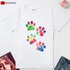 Мультяшный принт следа Женские футболки Летняя свободная футболка с рукавом и круглым вырезом Топы 5 цветов Женская футболка