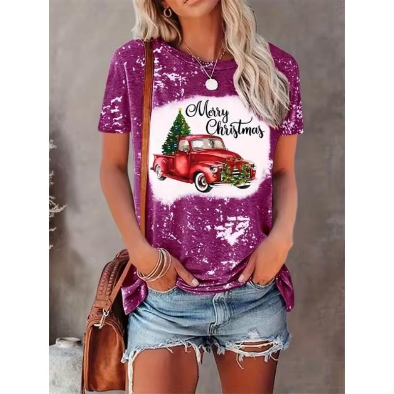 Женская футболка Санта-Клаус с 3D-принтом и круглым вырезом, женская одежда, удобная мода, летний отдых, топы с коротким рукавом