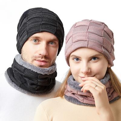 Осенне-зимние мужские шапки двухцветные квадратные плюс бархатные вязаные шапки и шарфы набор из двух предметов парный стиль шапки-бини