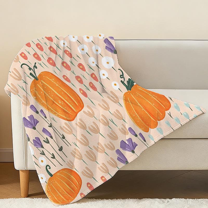 Soft Flannel Blanket Pumpkin Floral, Breathable Lightweight All Seasons Throw, Cozy Warm for Home, Bedroom, Sofa & Office