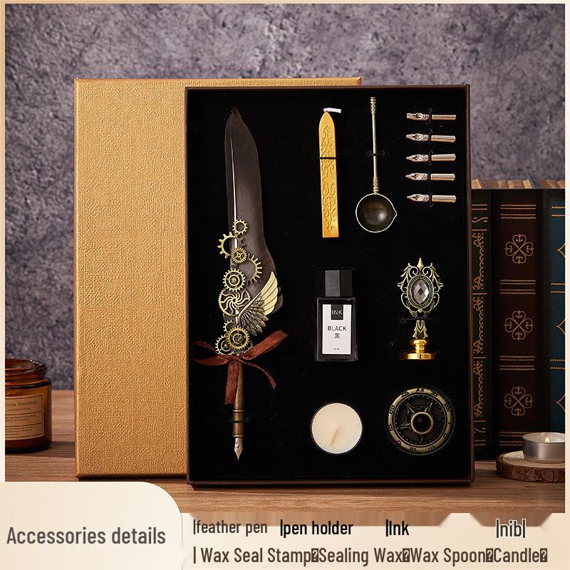 Ретро Европейский набор перьевых ручек с перьями, в механическом панк-стиле и с печатью из сургуча - Идеальный подарок на день рождения