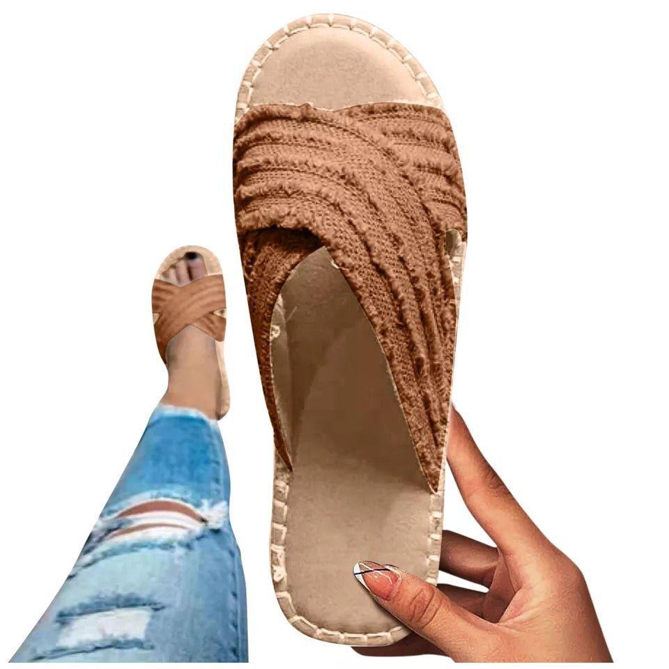 Независимая станция желает больших размеров с открытым носком и плоской подошвой женские летние 2025 новые джинсовые тапочки с подошвой из пеньковой веревки с одним словом