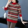Women's Jacquard Pure Wool Sweater - Thickened Half-High Collar, Long Sleeve, Loose Knit - Autumn/Winter Fashion