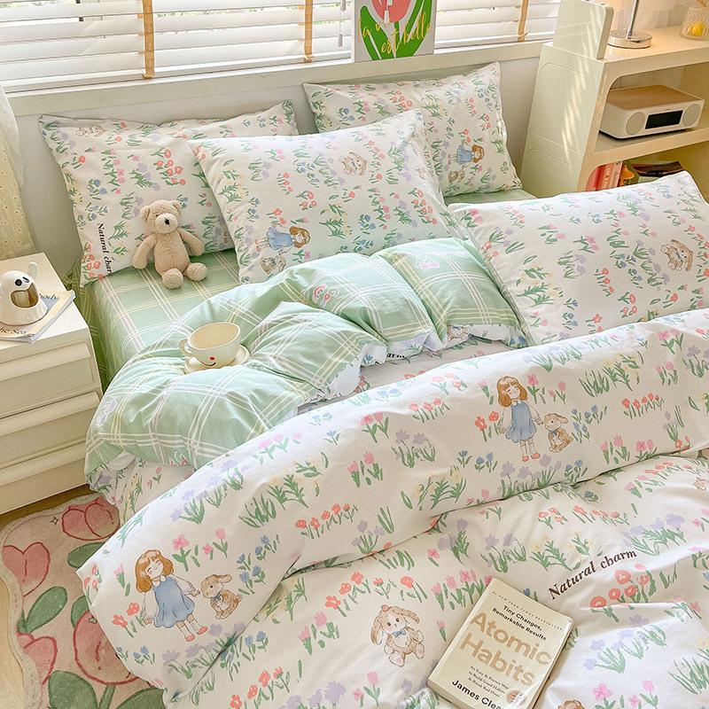 Комплект из четырех предметов из чистого хлопка, счет 60, утолщенное постельное белье из чистого хлопка, комплект из трех предметов, длинноволокнистый хлопок, небольшой свежий пододеяльник, простыня на подгонке.