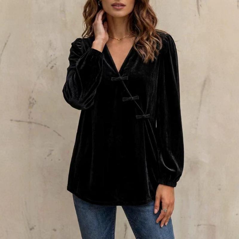 Women S Casual Fashion Velvet Long Sleeve V Neck Shirt