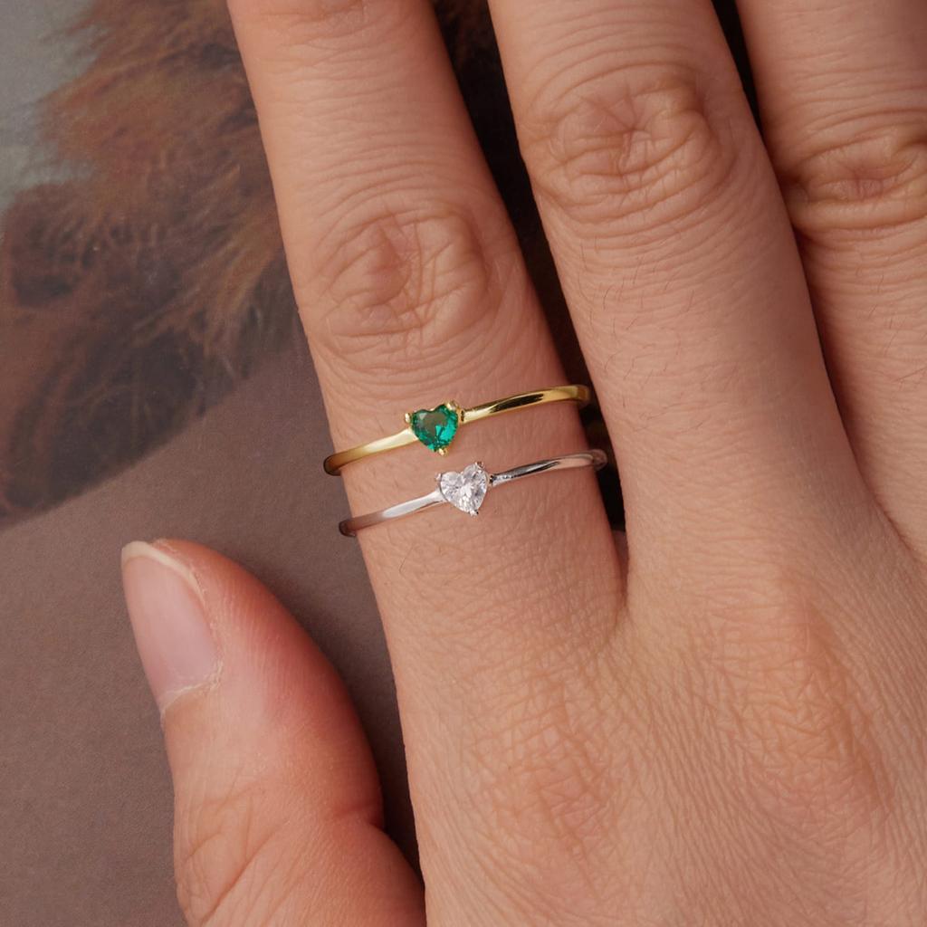 Silver gold-plated ring, green HEART, size 16, silver 925