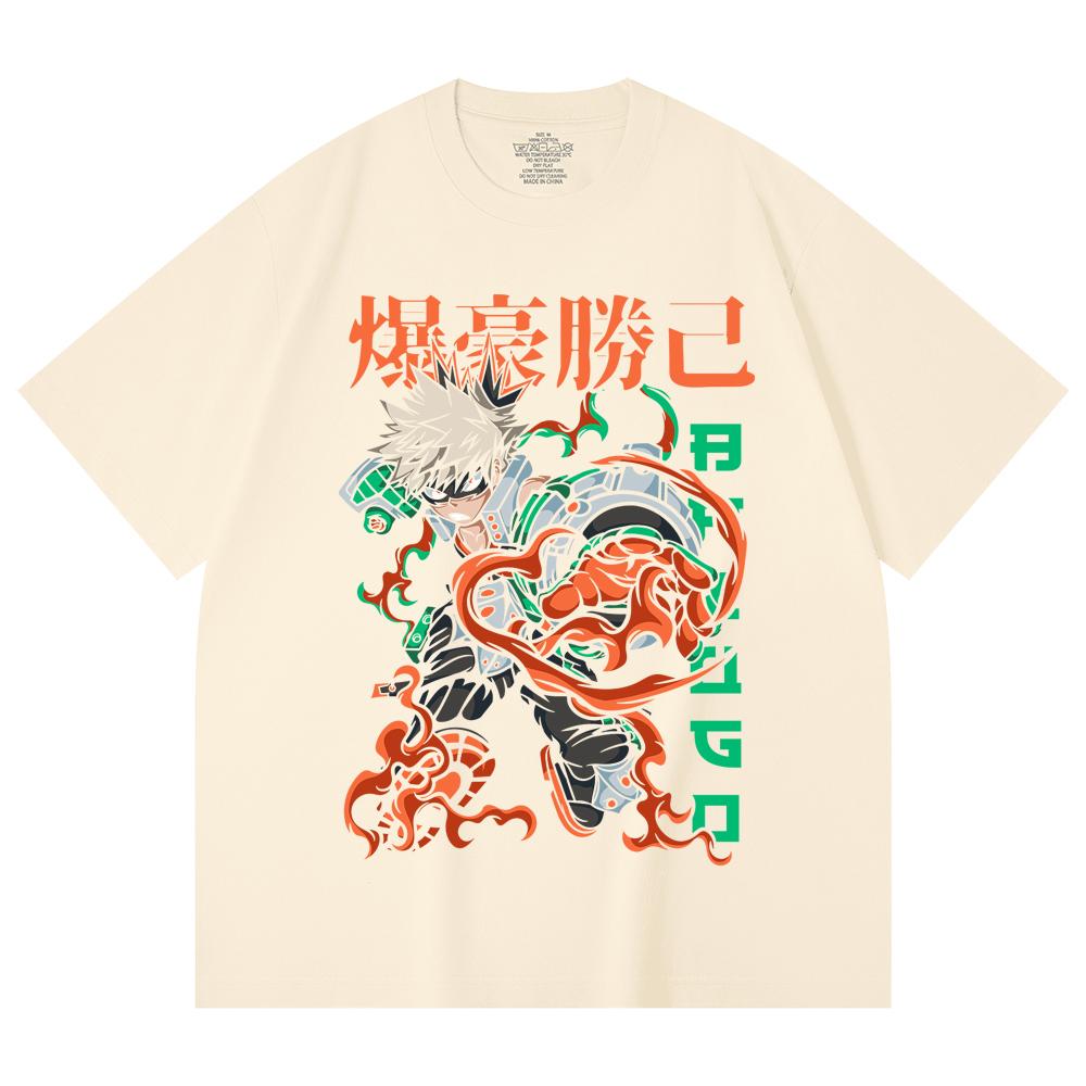230 Gsm 100% Cotton My Hero Academia V14 Bakugo Print Unisex Heavy Cotton T Shirt