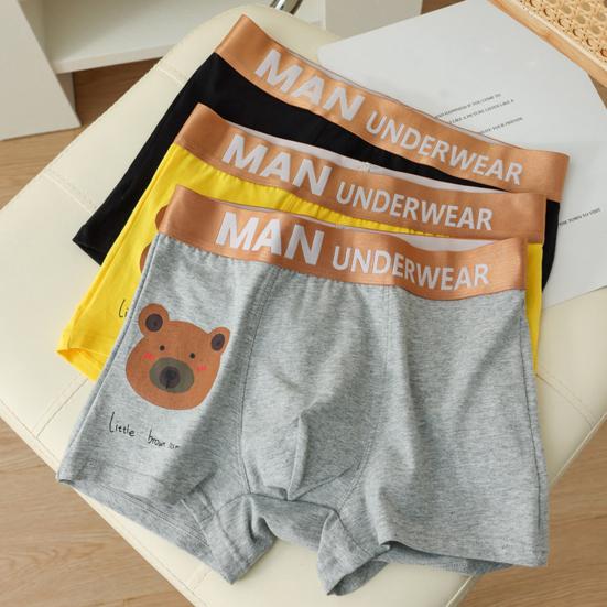 Мужские боксеры эластичные со средней талией с буквенным принтом медведя из мультфильма, мягкие дышащие U-образные выпуклые быстросохнущие влагоотводящие прочные мужские трусы, нижнее белье