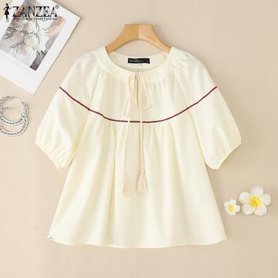 Женская повседневная летняя блузка с круглым вырезом и коротким рукавом