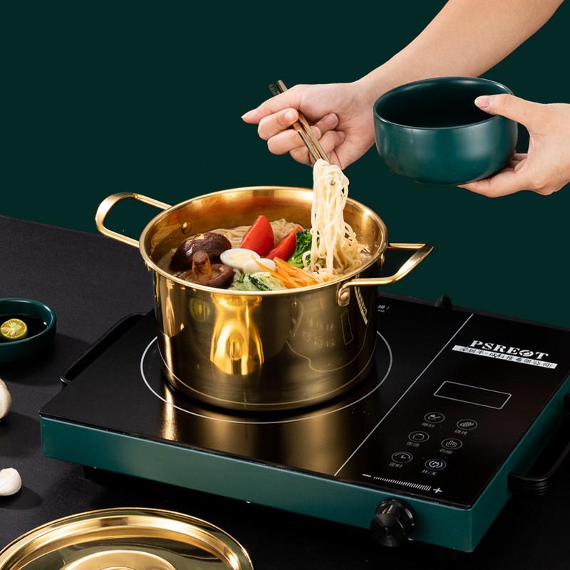 Золотой стальной кухонный горшок для тушения, сотейник с крышкой, прочный, антипригарный, набор посуды для готовки для индукционной плиты, полезный