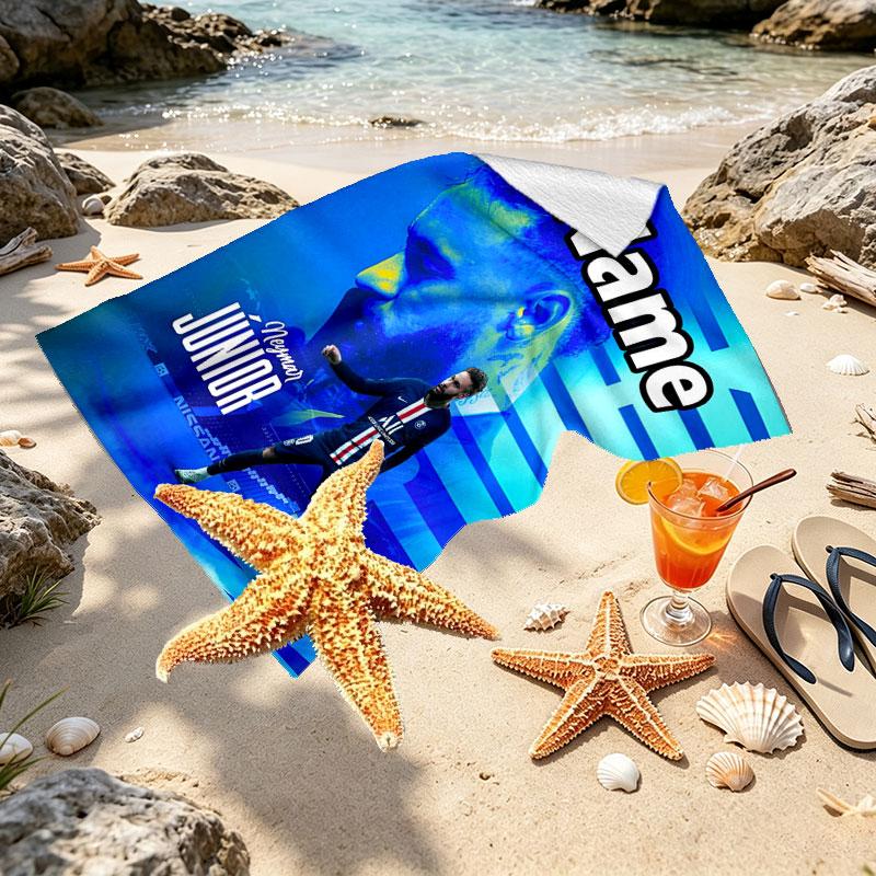 Custom Name Personalized Neymar Jr Print Beach Towel, for Trip Camping Beach Party Home Decor, Birthday Gift for Family & Friends