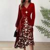 Women's Autumn And Winter Casual Fashion V-neck Long Sleeve Christmas Print Long Dress