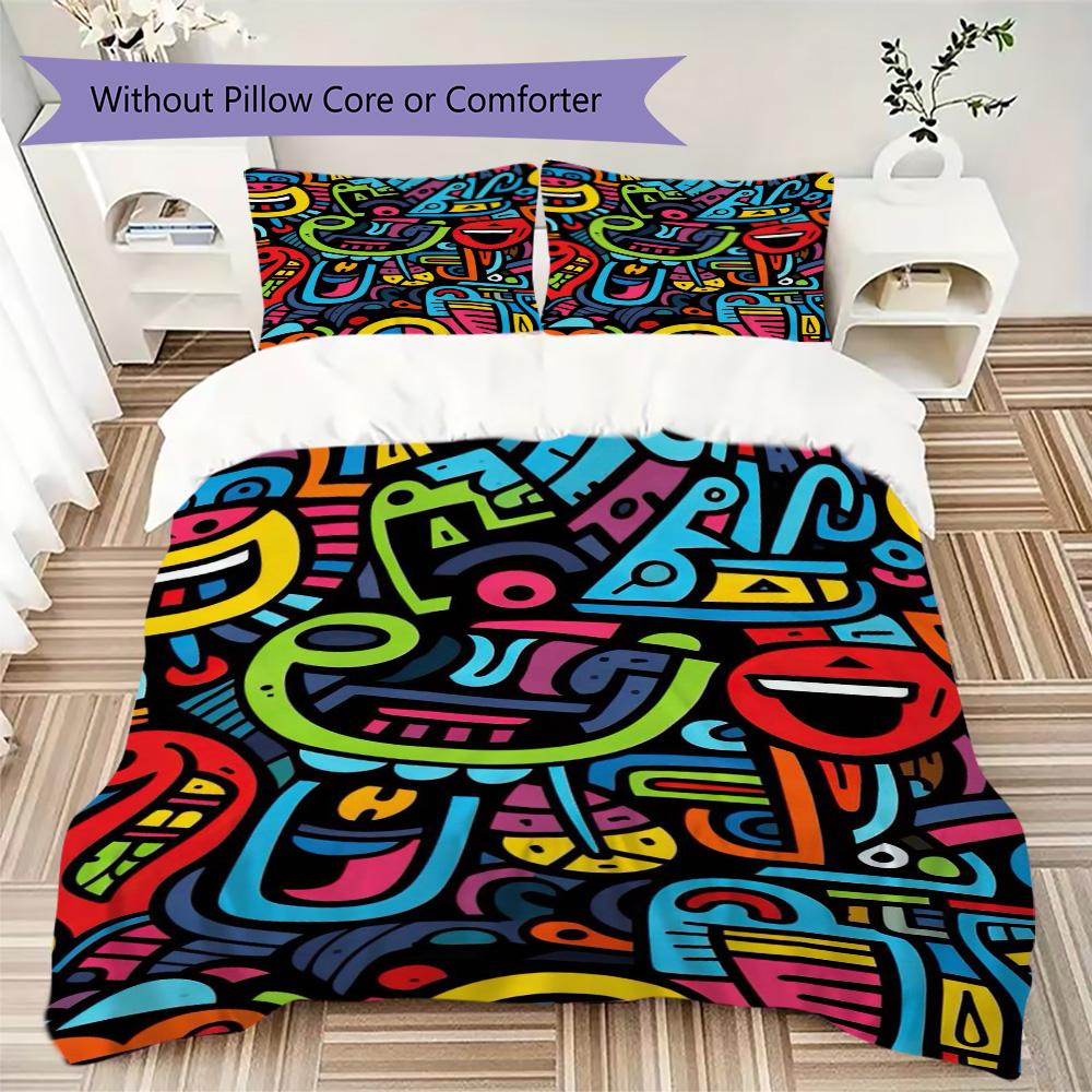 Fun colorful style Pattern Bedding,Quilt Set Quilt Cover Pillowcase Home Birthday Gift (1*duvet cover+2*pillowcase,without core)ZSJT0917444