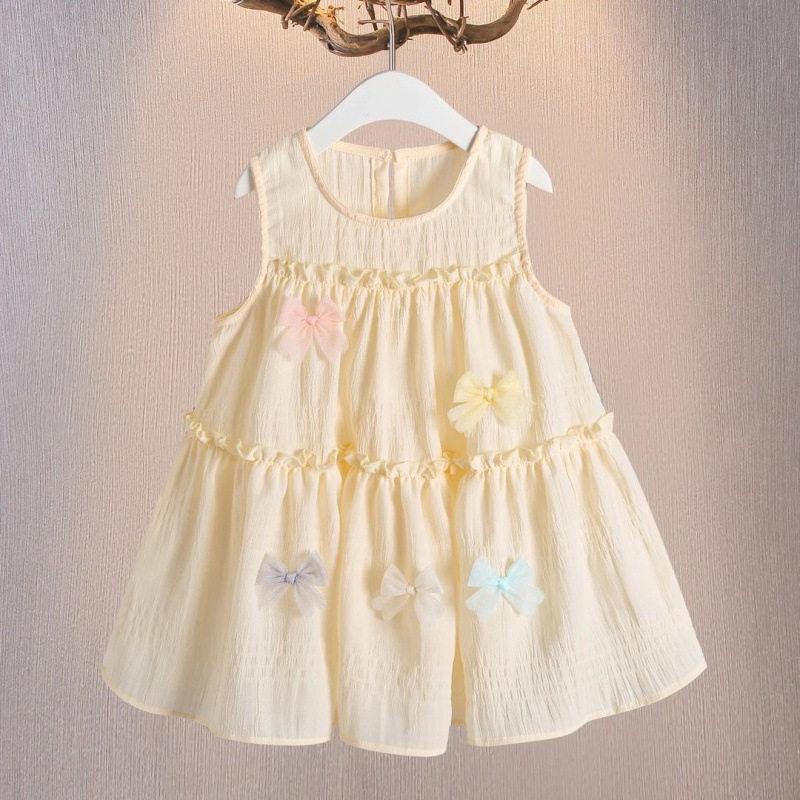 Girls Summer Sleeveless Cake Dress With Bowknot Princess Party Dress For Kids