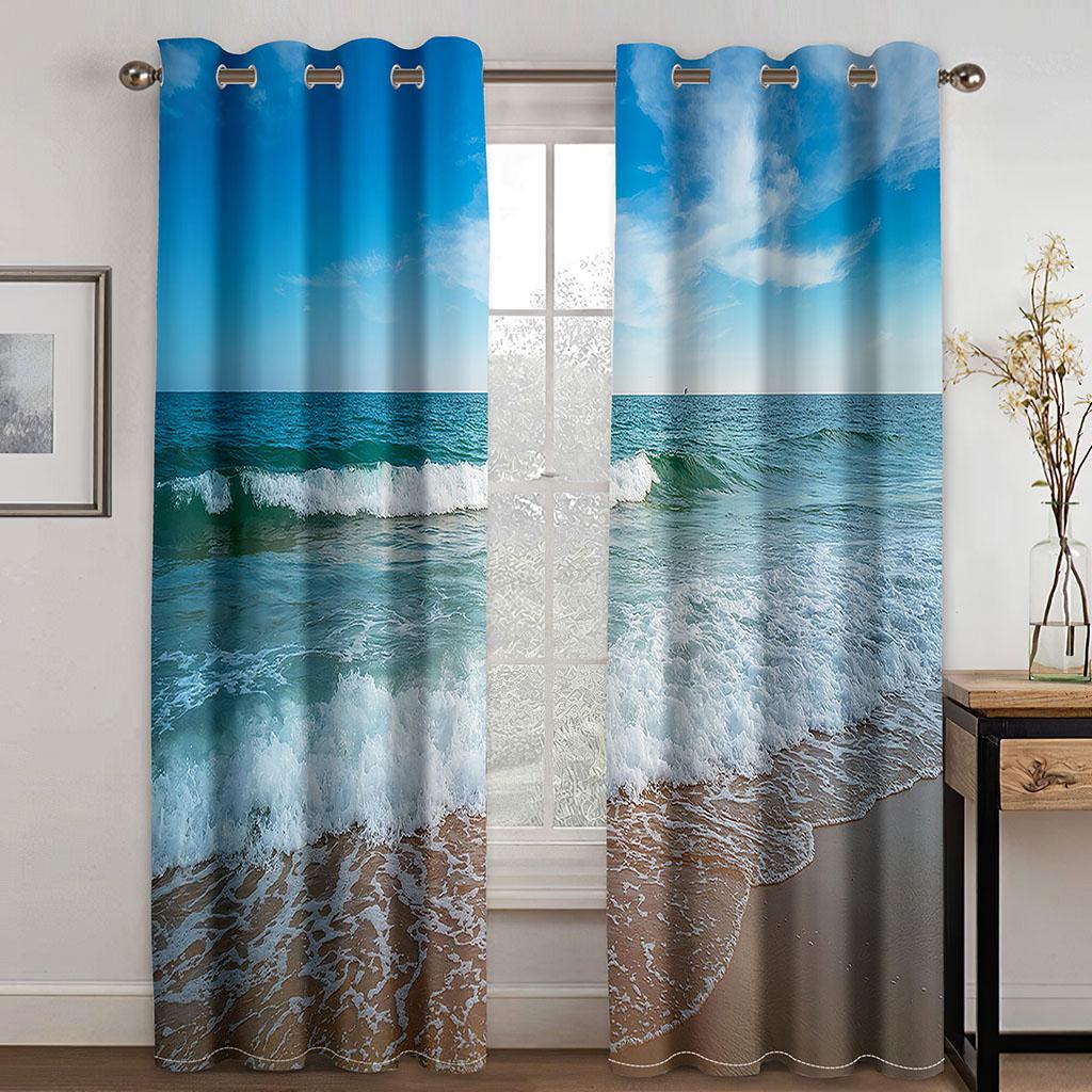 Синий океан Красивые шторы на небо Исцеляющие пейзаж освежающие Подходят для гостиной спальни кухни балкона 2 шт.