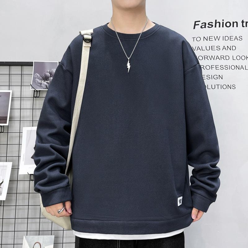 Толстовка с круглым вырезом мужская весна и осень модная однотонная корейская свободная повседневная куртка с длинными рукавами пуловер универсальная мужская одежда