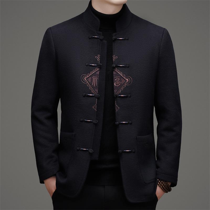 Мужской зимний ретро-пальто в китайском стиле Mancibo со стойкой и съемной пуговицей-лягушкой.