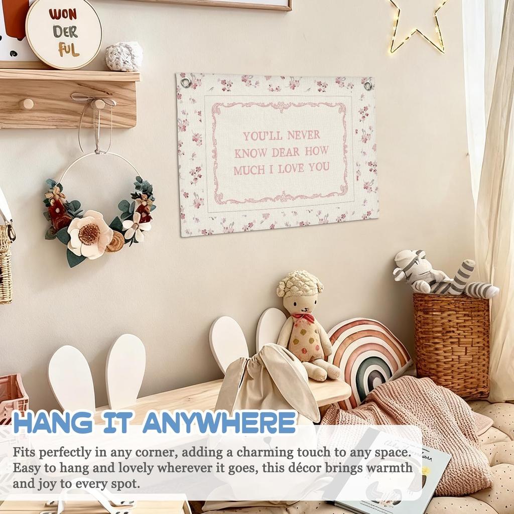 DDYGZYW Boho Floral Nursery Wall Art,Girls Room Decor,Wildflower Nursery Decor Linen Banner Print,You'll Never Know Dear How Much I Love You Wall