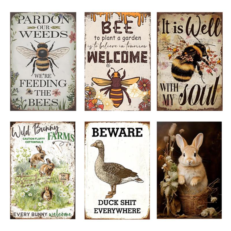 Vintage Sweet Home Decorative Metal Tin Sign Chic Bee Welcome Art Poster Metal Signs for Backyard Garden Decor Accessories