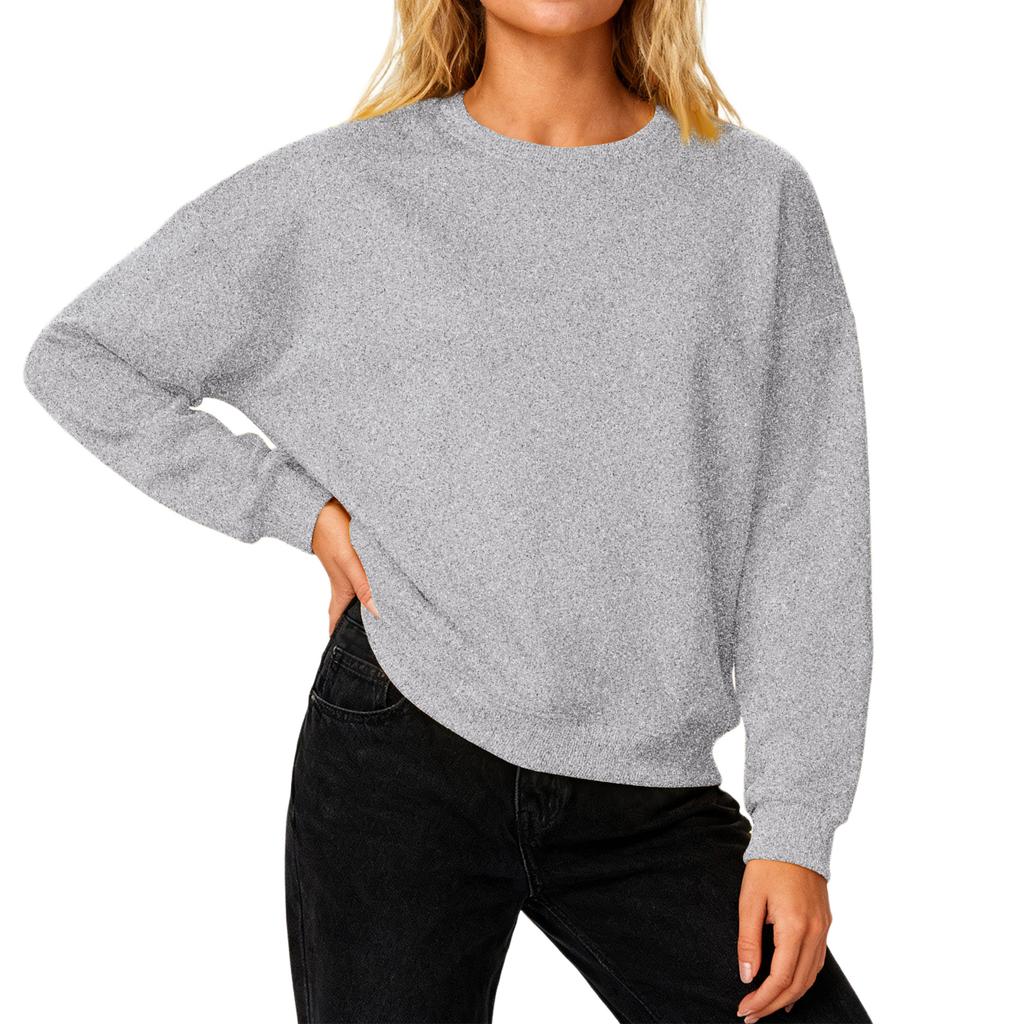 Женский свободный удобный повседневный и модный свитшот с круглым вырезом, рукавами с резьбой, однотонный, с длинными рукавами