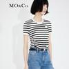 МО&Ко. Классический полосатый вязаный топ с коротким рукавом и логотипом из бисера
