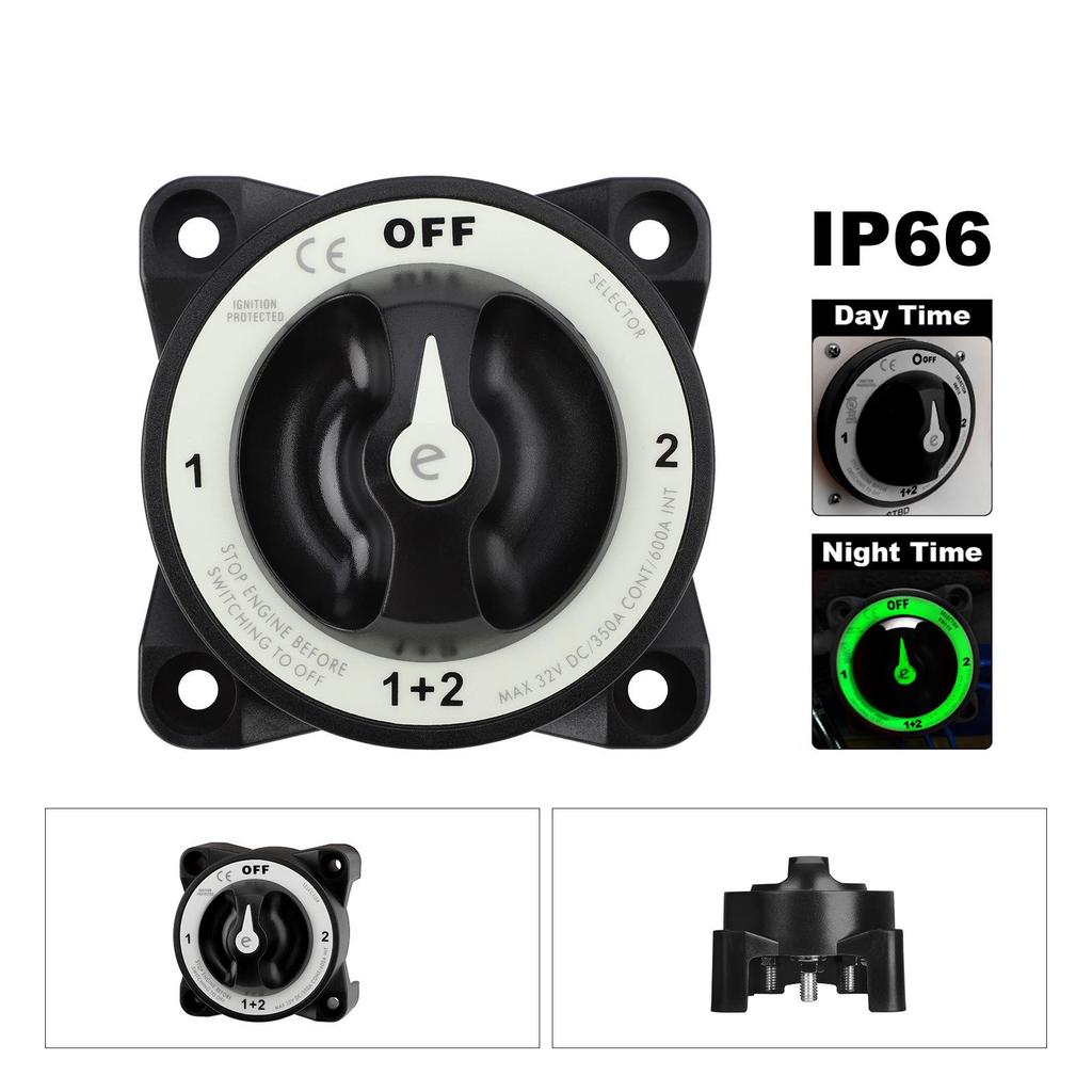 32V 350A Waterproof Marine Dual Battery Isolator Switch, 4-Position Ignition Protected Main Power Switch