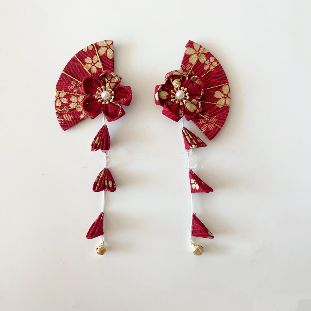 Flower Kimono Sakura Hairpin Sakura Hanfu Fan Hair Clip Sweet Tassel Fan Hair Clip Outdoor