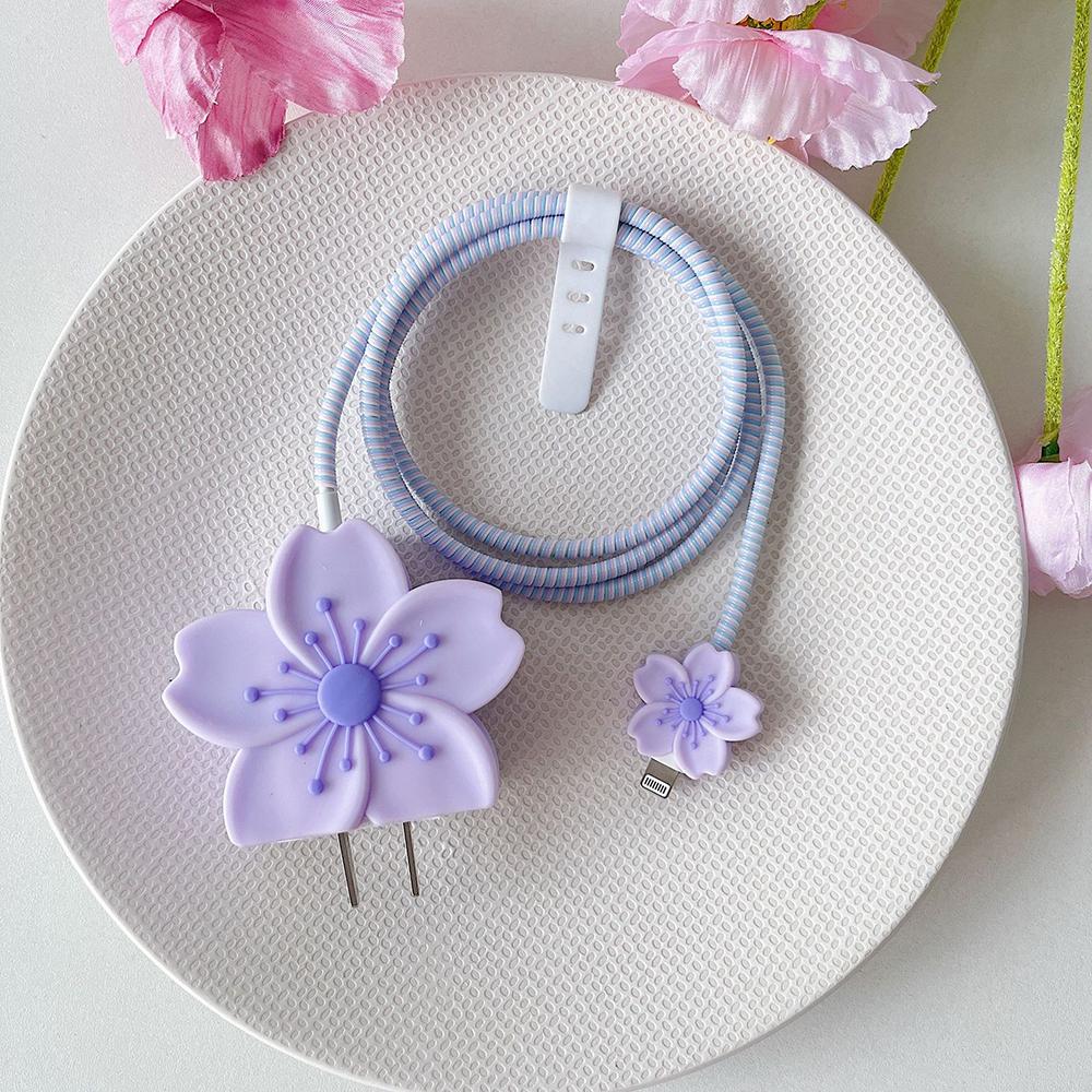Applicable To Apple Data Cable Protective Cover Charger 18-20W Anti-breakage Winder Cute Flower Animal Advanced INS Style