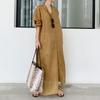 Women Korean Style Long Sleeve Solid Shirt Dress Loose Maxi Dresses Vintage Cotton Linen Robe Femme