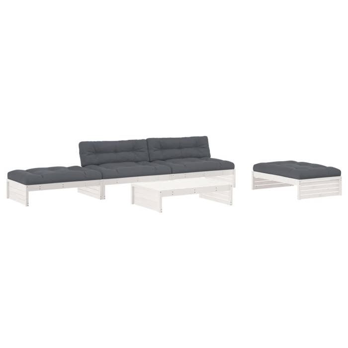 Salon de jardin - Maison Exclusive - 5 pièces - pin massif blanc - coussins anthracite modulable