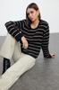 Women's Fashionable Stylish Sweater Black Soft Textured Basic Striped Knitwear Sweater