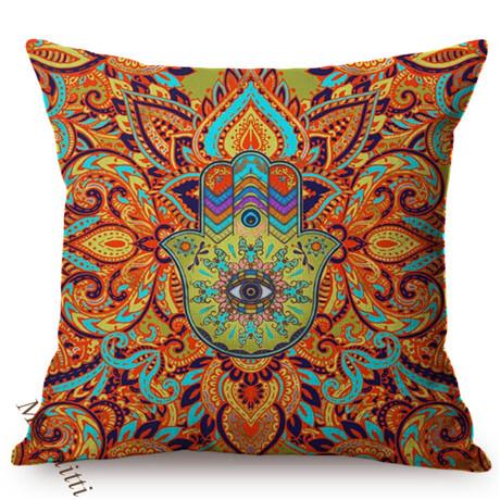 Arabic Fatima Hand Cushion Cover Worship Decoration Hamsa Khamsah Hand Pattern Print Cotton Linen Sofa Pillowcase Cojines Kussen