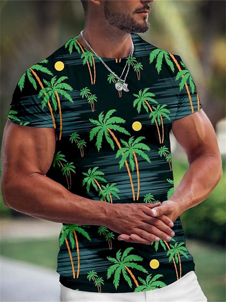 Summer Hawaiian Men's T-shirt 3d Print Tree Graphic T Shirt Fashion Short Sleeve Clothing Oversized Camiseta Streetwear Tee Tops