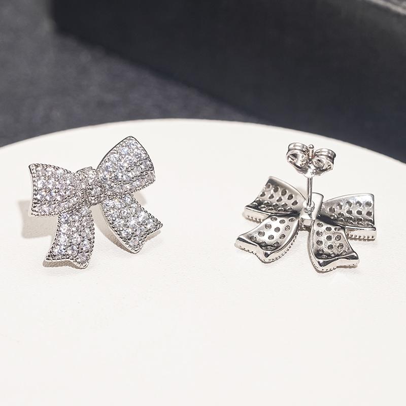 Huitan Aesthetic Women Stud Earrings Full Shining CZ Bowknot Shaped Engagement Party Elegant Accessories Fashion Chic JewelryGood product