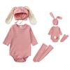 3Pcs Infant Baby Girls Bodysuit Set Solid Romper+Bunny Hat+Long Knee Sock Suit Baby Boys Casual Clothing